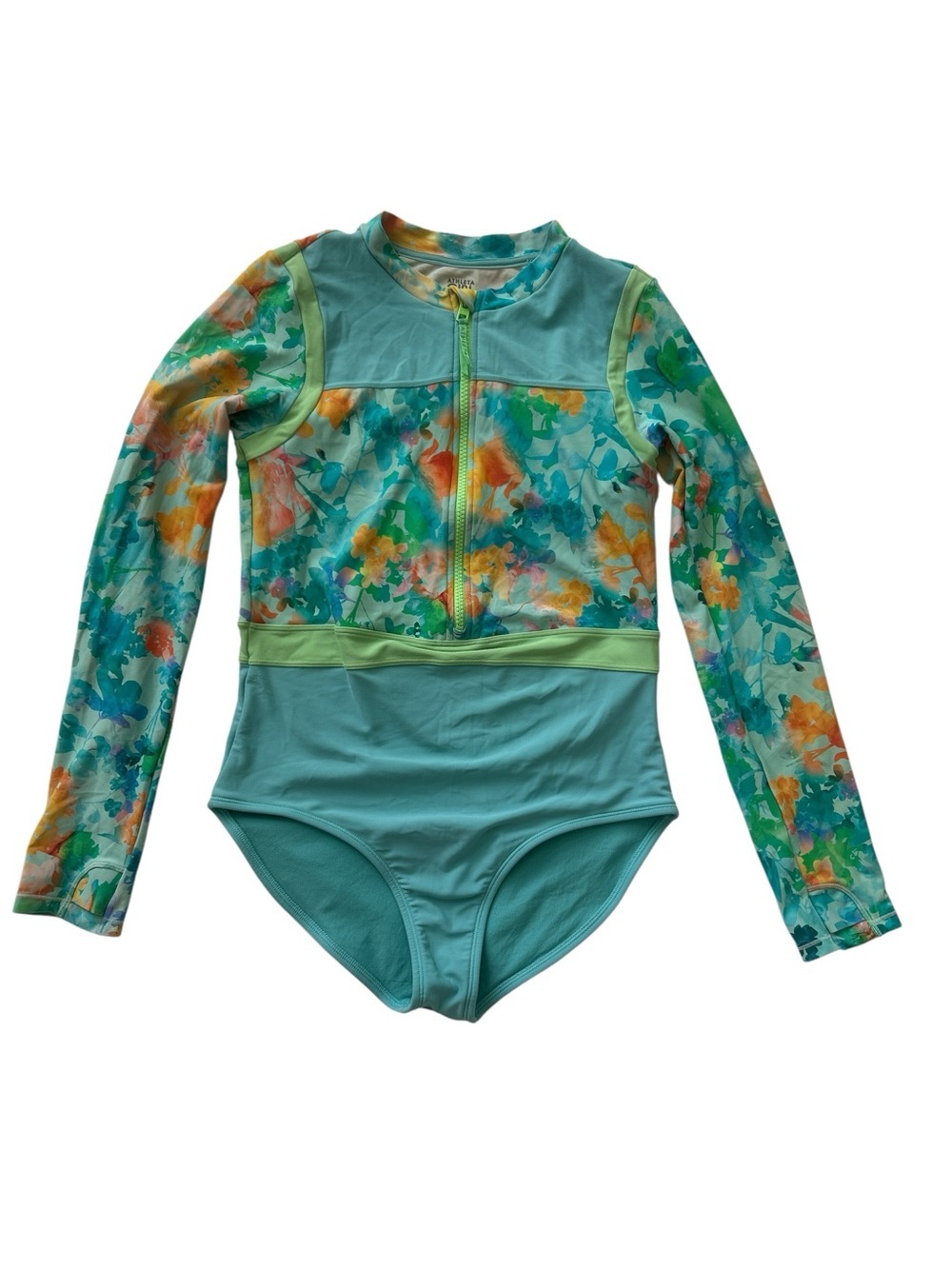 Athleta Teal One-Piece Floral Sleeve Rashguard